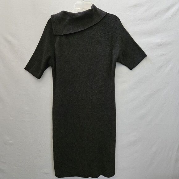 CALVIN KLEIN Sweater Dress XL Black‎ Knit Asymmetric Zip Cowl Neck Workwear - Picture 3 of 14